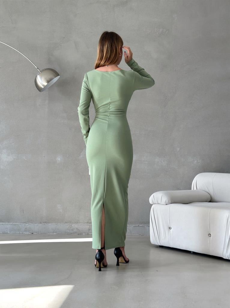   Kruvaze Yaka Arka Yırtmaçlı Midi Elbise 581845  MİNT