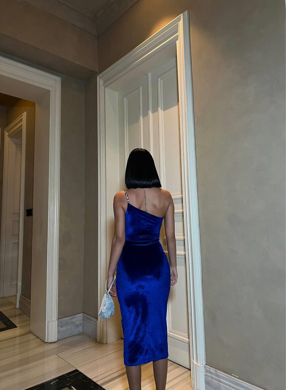 Taş Askılı Midi Kadife Elbise 583141 SAKS