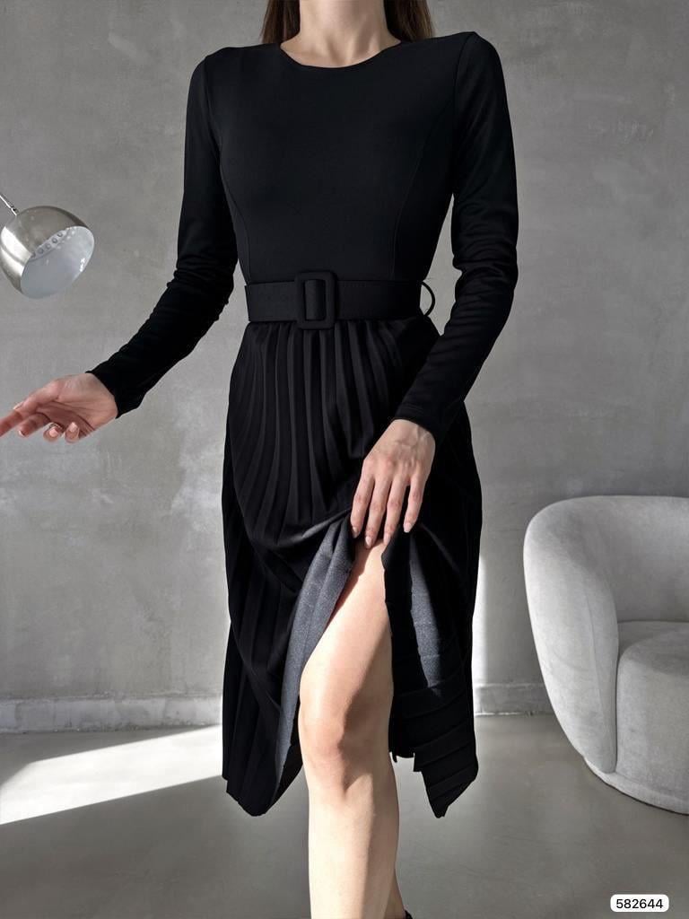 Piliseli Kemerli Midi Boy Abiye Elbise 582644 SİYAH
