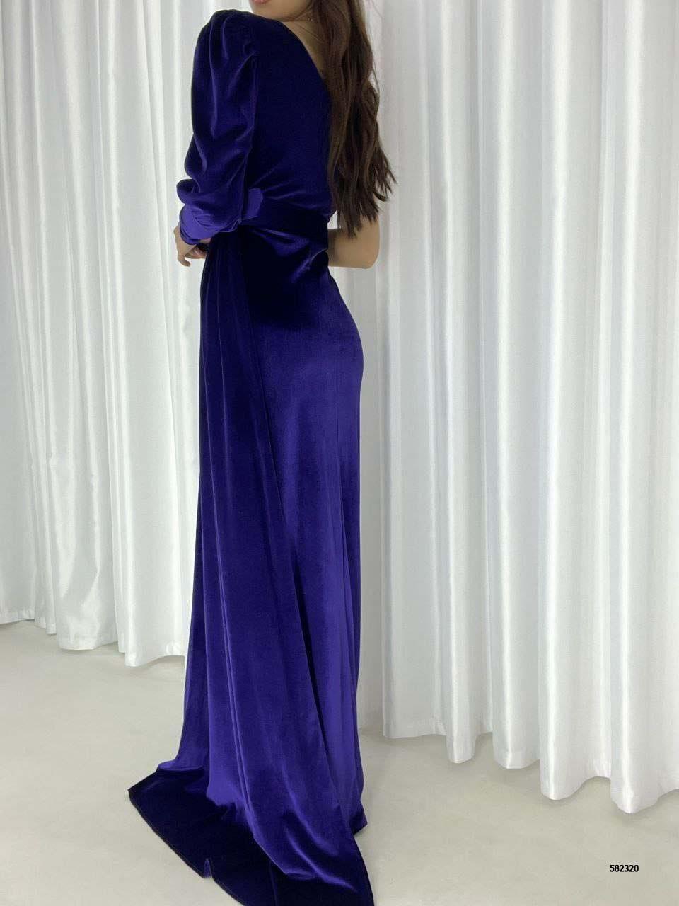 Tek Omuz Kemerli Maxi Boy Kadife Kumaş Abiye Elbise 582320 MOR