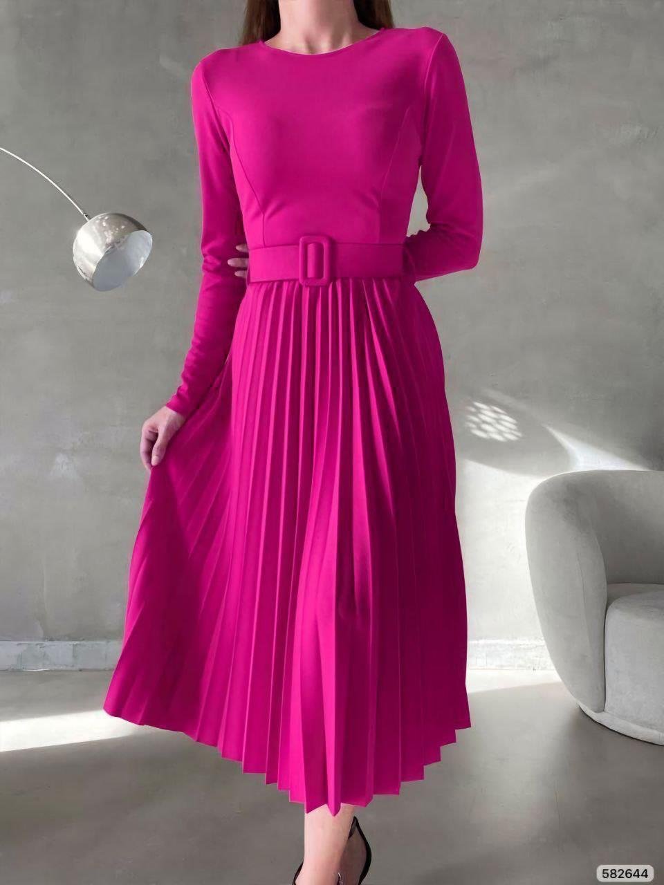 Piliseli Kemerli Midi Boy Abiye Elbise 582644 FUŞYA