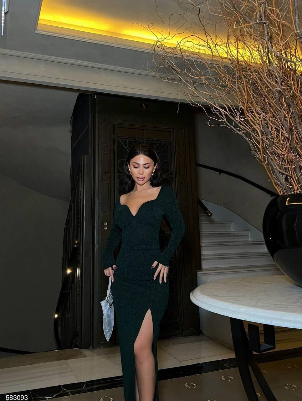 Miranda Simli Yırtmaç Detaylı Abiye 583093 ZÜMRÜT
