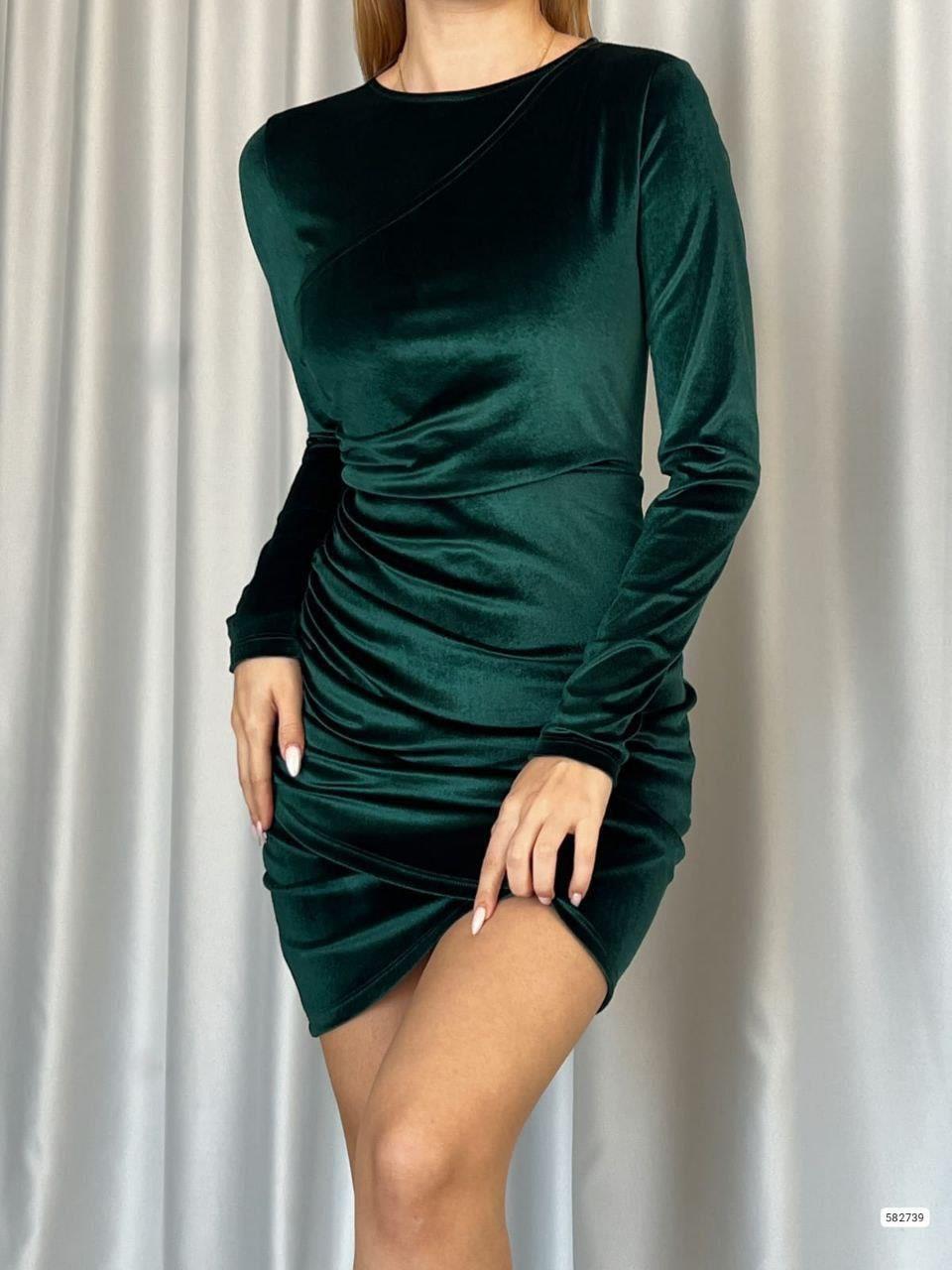 Bisiklet Yaka Kadife Mini Elbise 582739 ZÜMRÜT