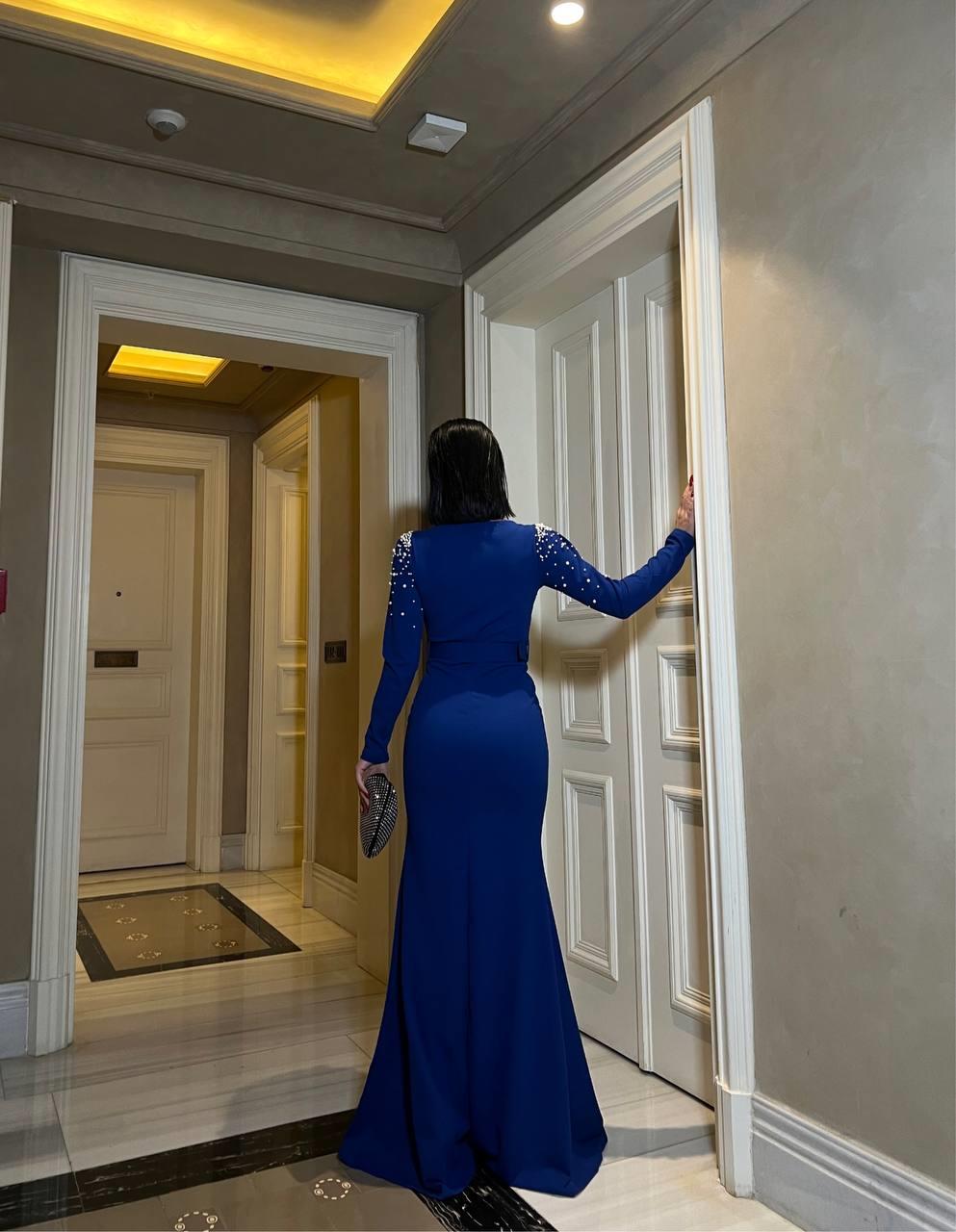 Kalp Yaka Kemerli Kolları Taşlı Uzun Abiye Elbise 583127 SAKS