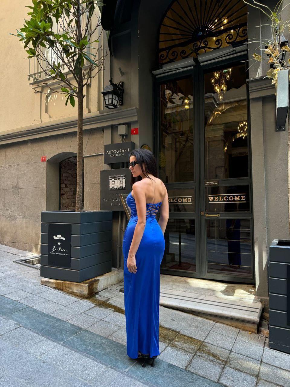  Pamira Ön Düğüm Detay Straplez Saten Abiye 582836 SAKS