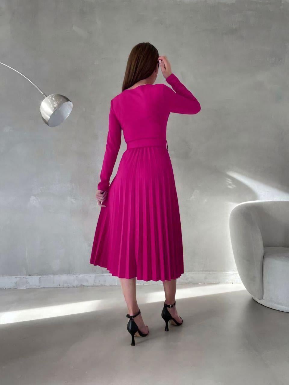 Piliseli Kemerli Midi Boy Abiye Elbise 582644 FUŞYA