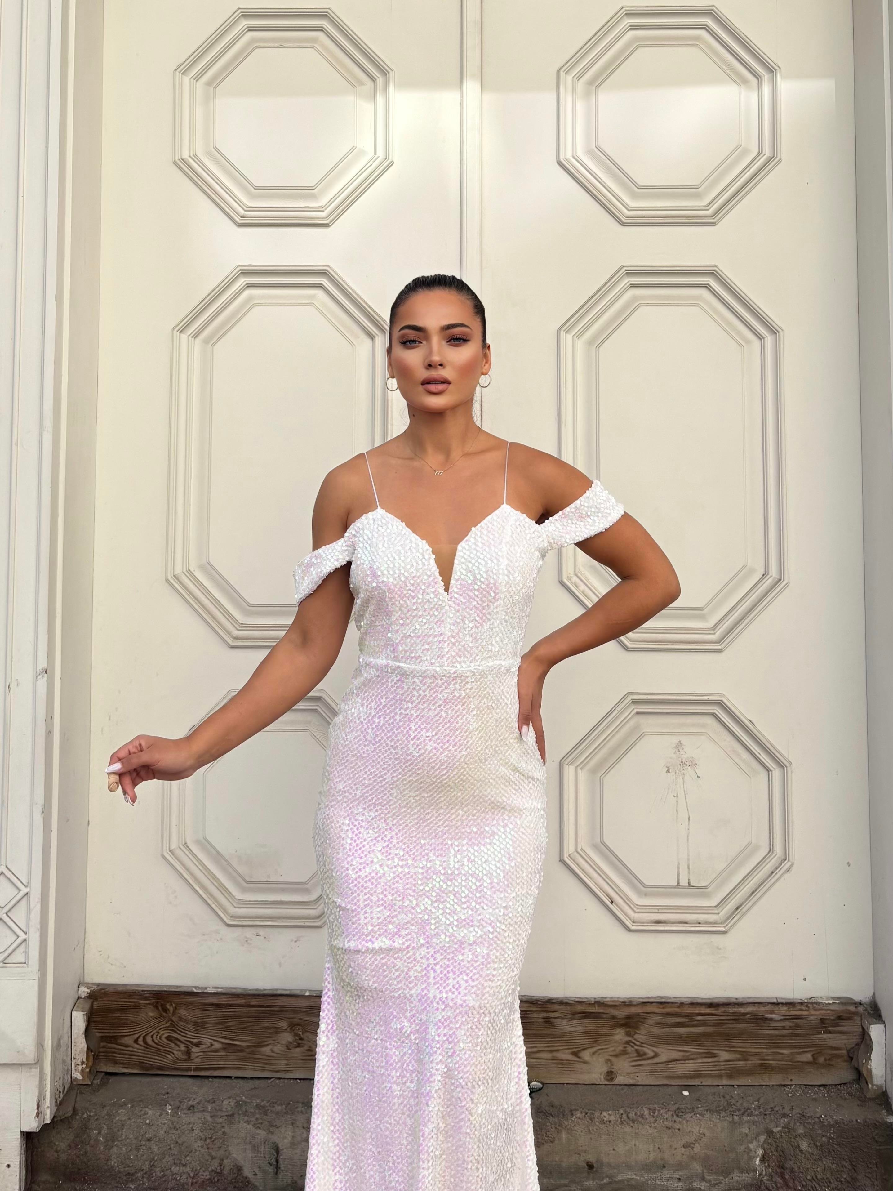  Trend Band Kol Kadife Balık Elbise HOLOGRAM 583198