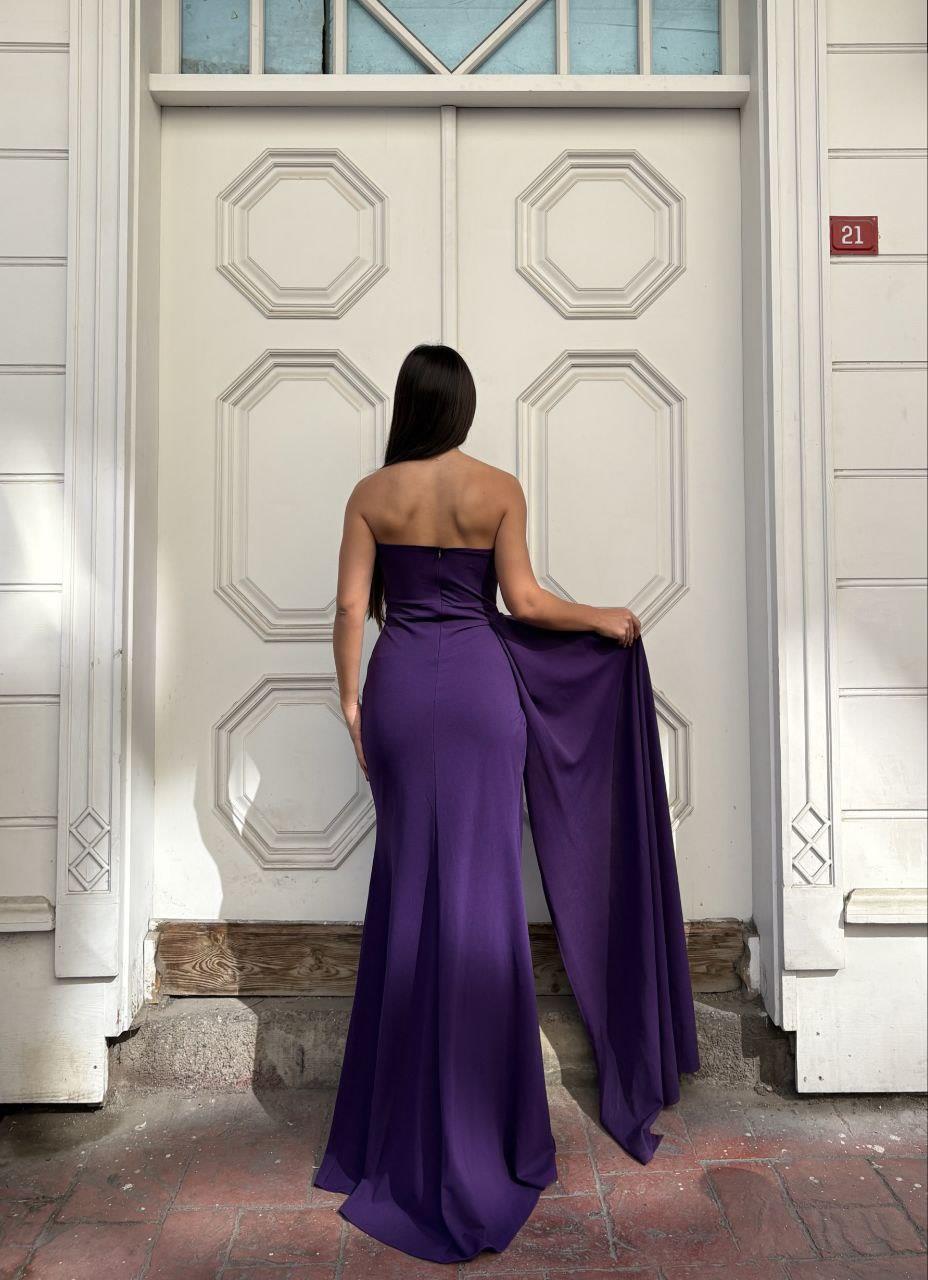 vücudu saran balık kesim ve önündeki kuyruk/drape detaylı elbise 583346 MOR