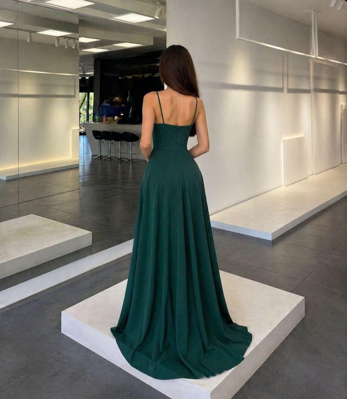 Askılı Kruvaze Yaka Yırtmaç Detaylı Krep Kumaş Mezuniyet Düğün Ve Nikah Elbisesi 582664