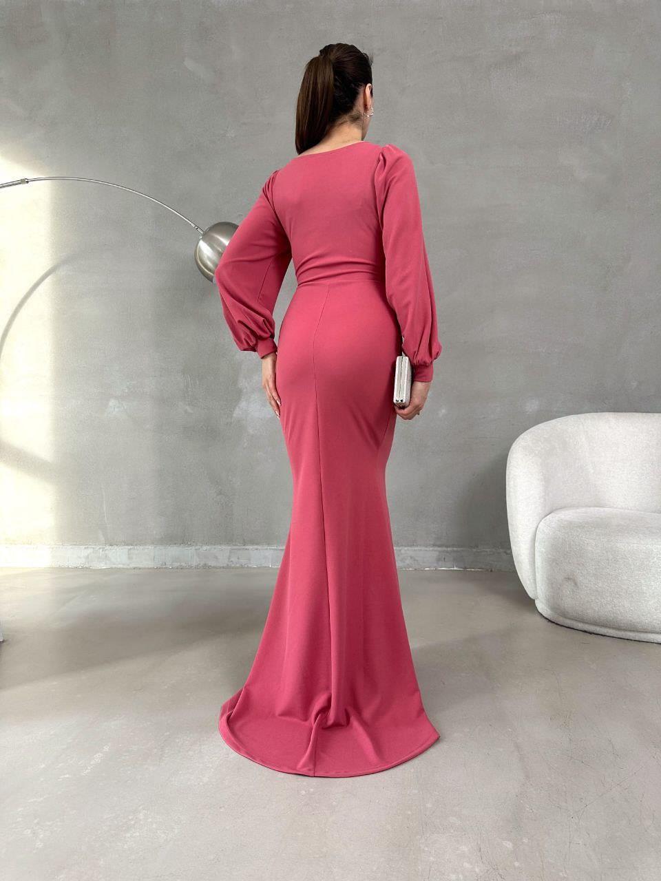 Balon Kol Balık Model Maxi Boy İthal Krep Kumaş Elbise 582744 Gülkurusu