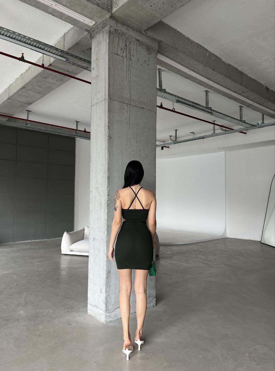 Bel Dekolteli Mini Krep Elbise 581789 Hakı