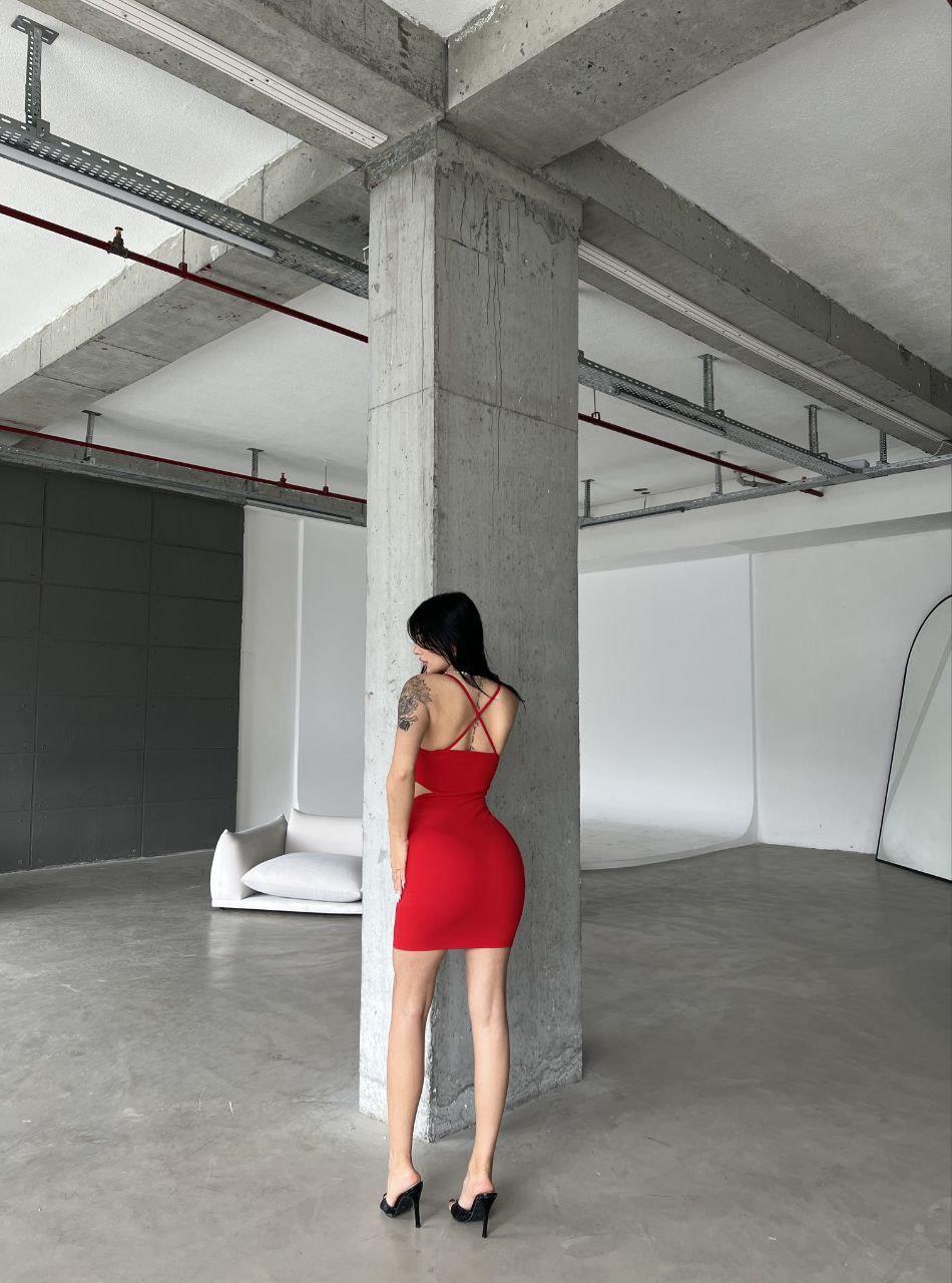 Bel Dekolteli Mini Krep Elbise 581789 KIRMIZI