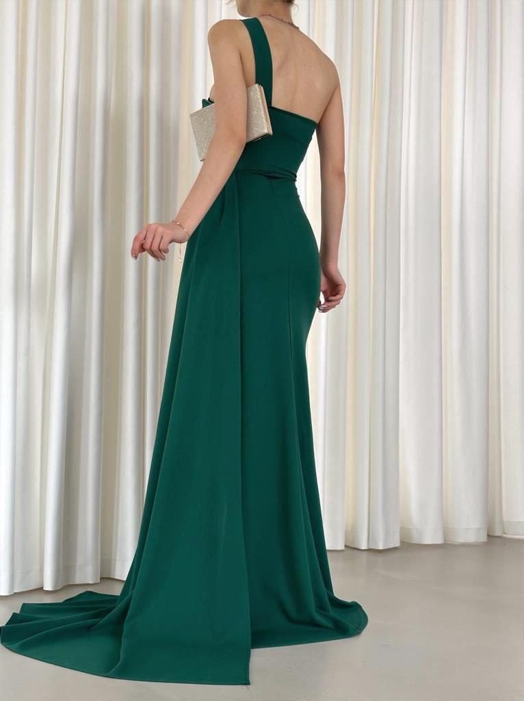 Diva Kuyruklu Yırtmaçlı Abiye 582475 Zumrut