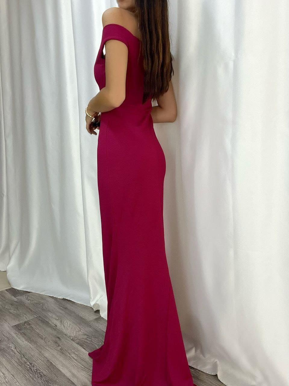 Düşük Omuz Balık Model Uzun Elbise 582171 BORDO
