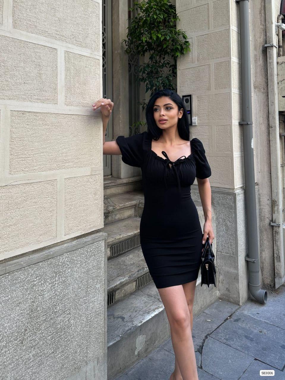Fendy Büzgü Detay Mini Elbise 583006 Siyah