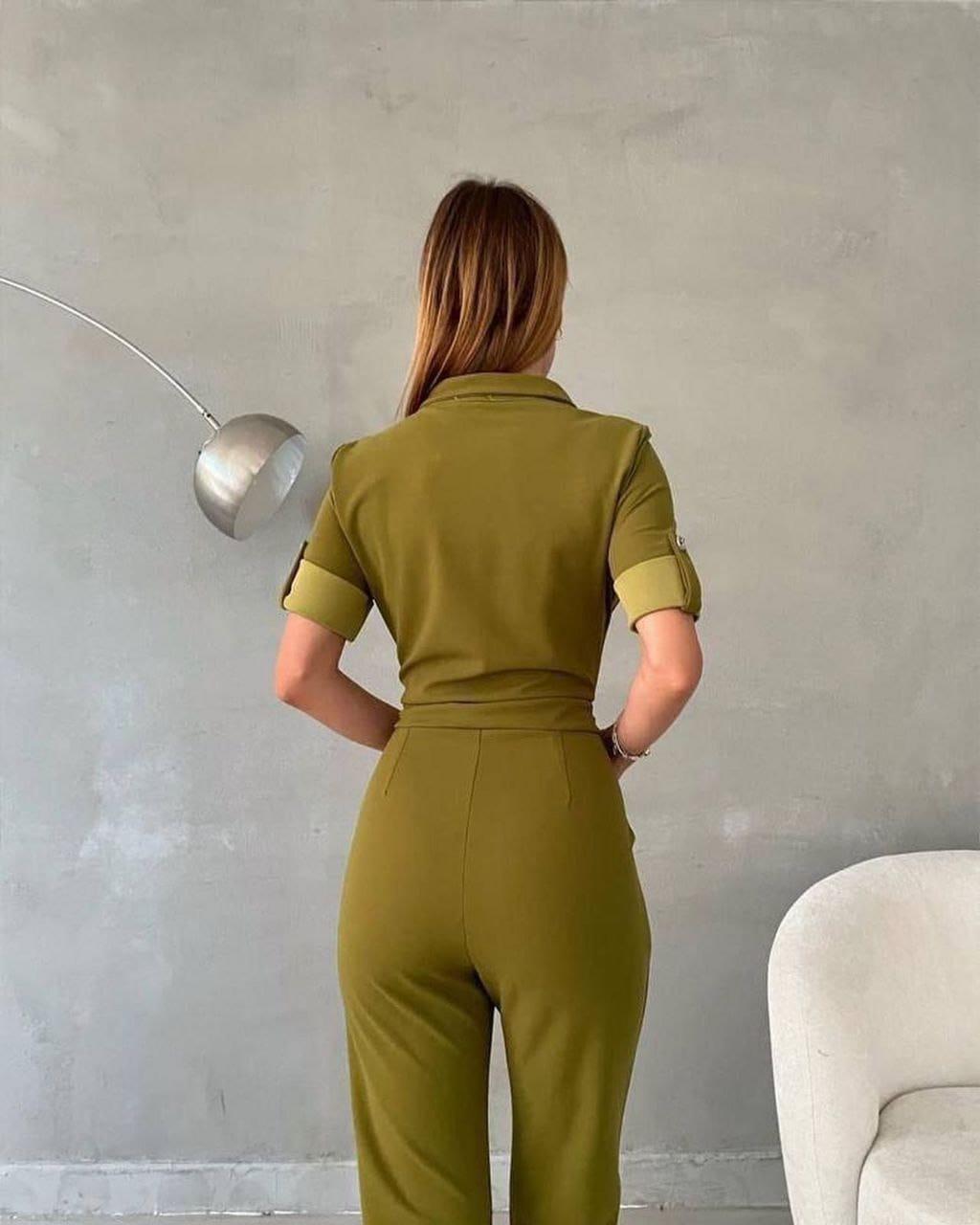 Fermuar Cepli İthal Krep Kumaş Tulum 582020 FISTIK YEŞIL