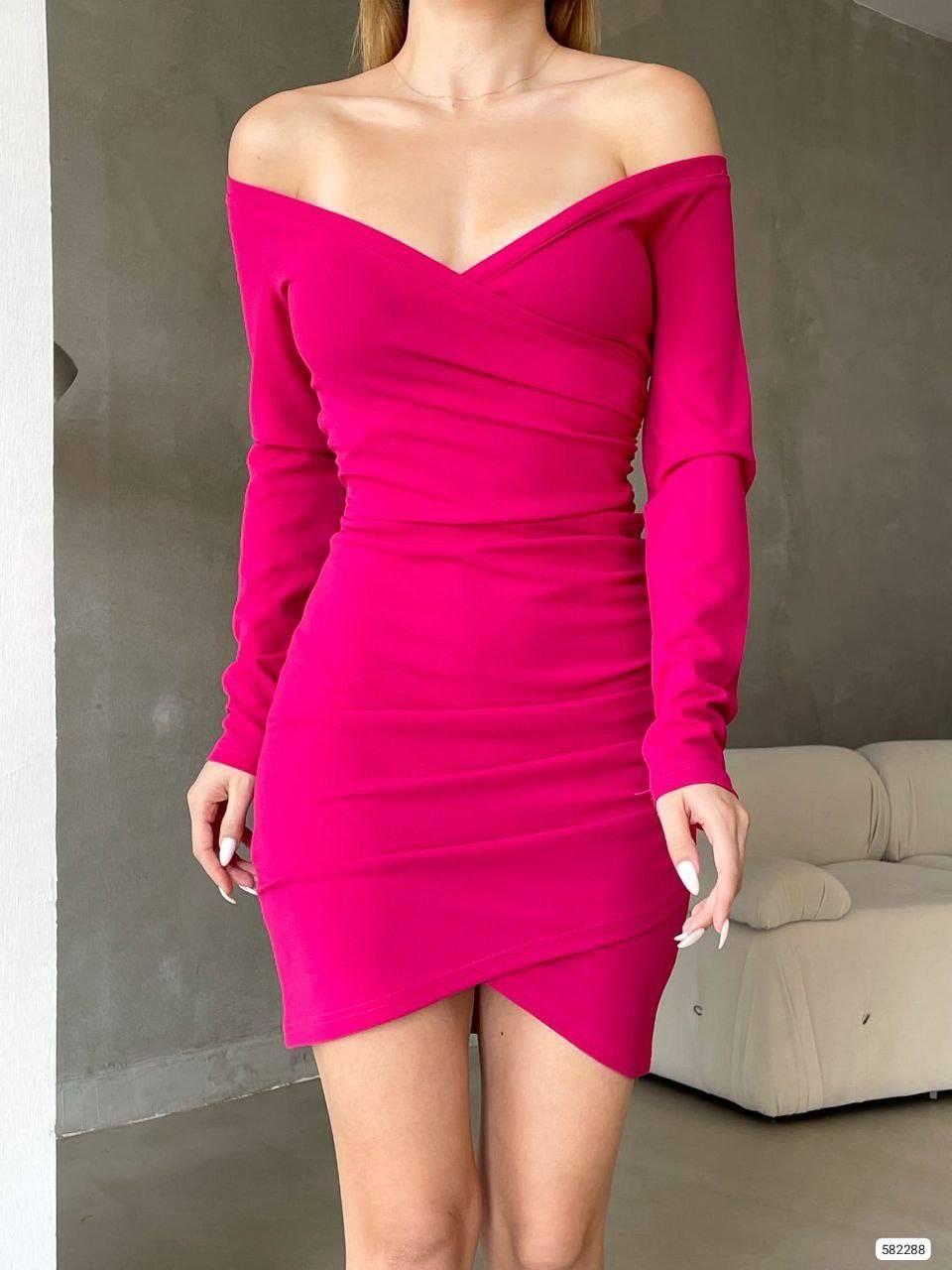 FUŞYA V Yaka Kruvaze Detaylı Büzgülü Mini Elbise 582288