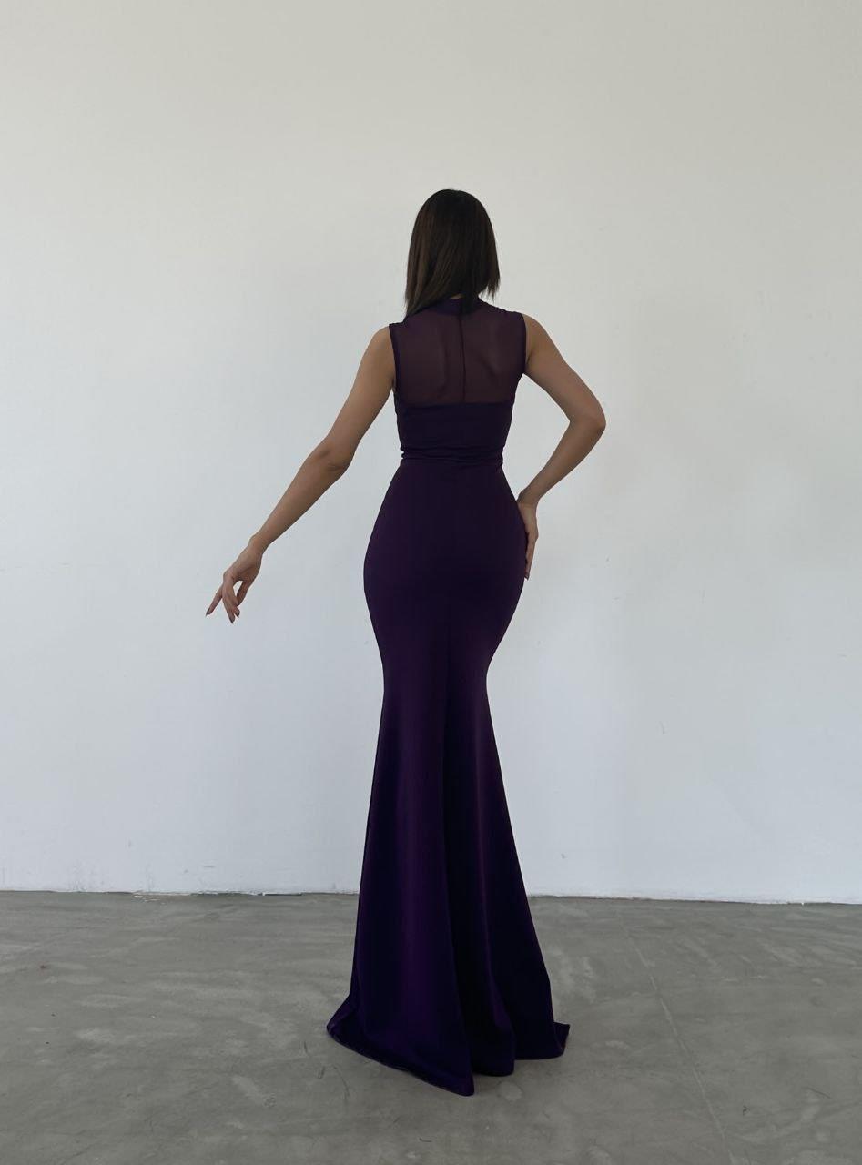 Göğüs Payetli Tül File Detaylı Seritli Maxi Boy Balık Model Uzun Abiye Elbise 582927 MOR