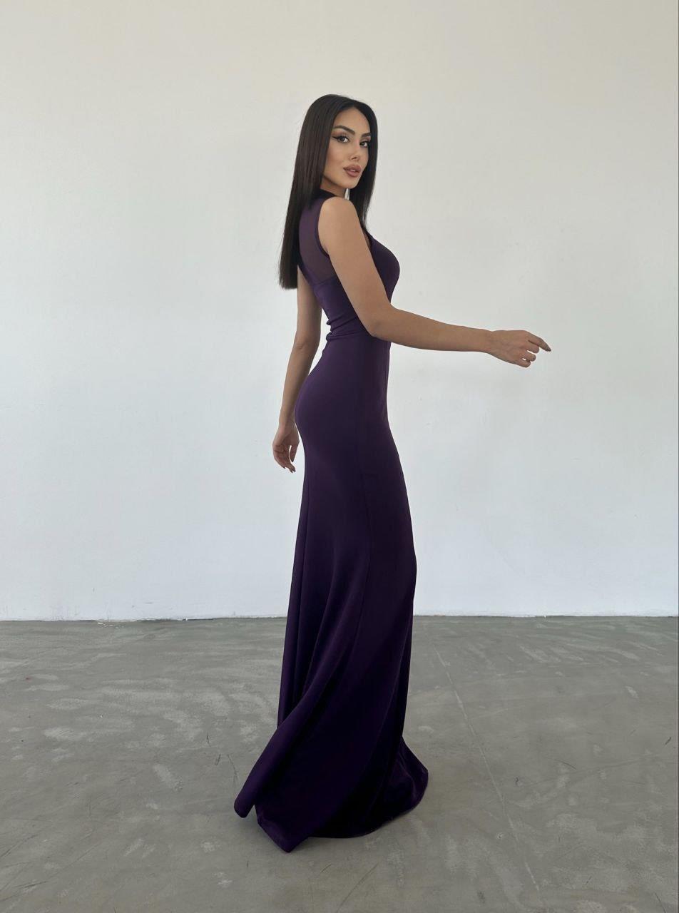 Göğüs Payetli Tül File Detaylı Seritli Maxi Boy Balık Model Uzun Abiye Elbise 582927 MOR