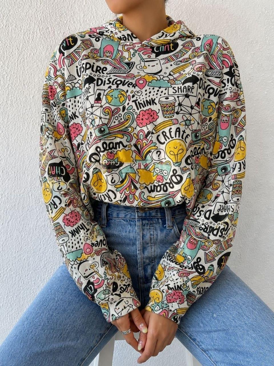 iki iplik Kanguru Cep Kapüşonlu Sweatshirt 581472 BEYAZ