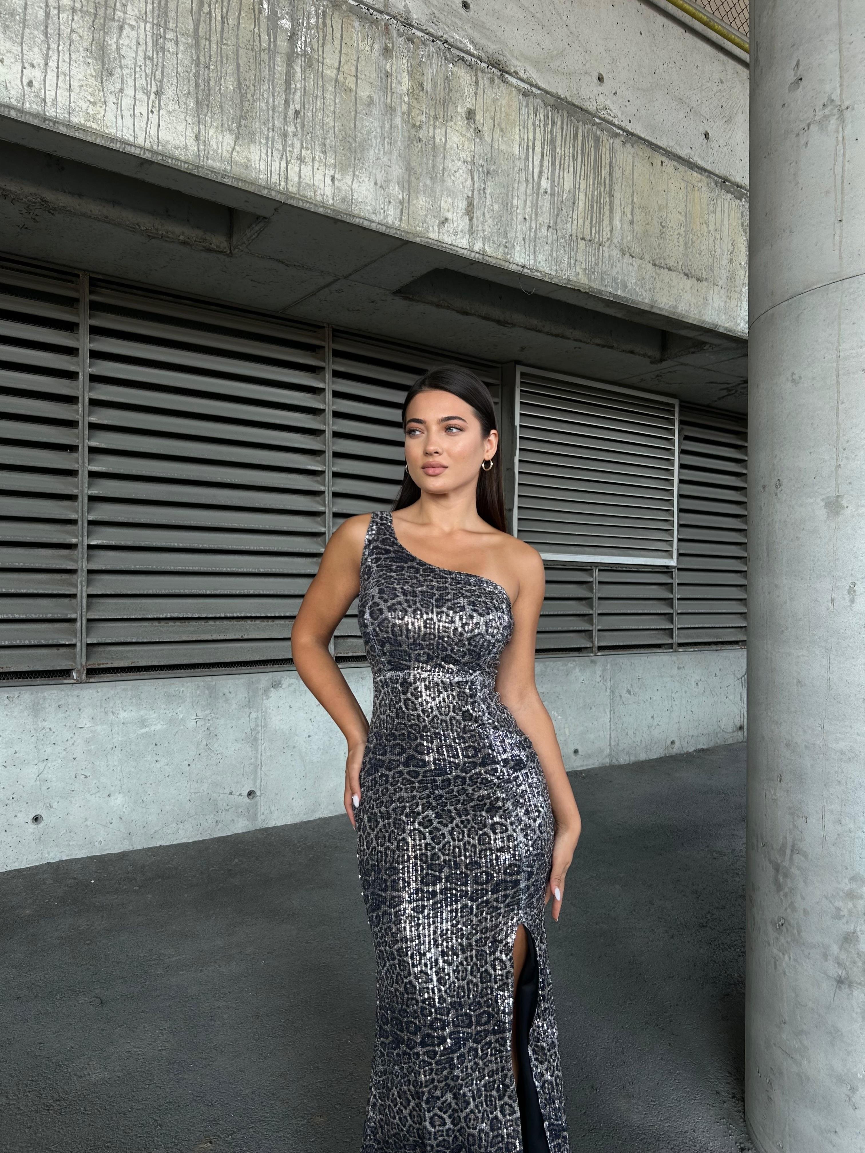 Pul Payet Elbise Füme Leopar 583297