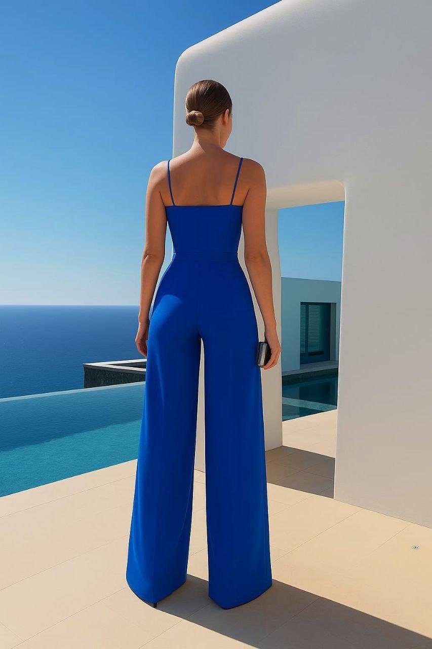 Kadın Siyah Ithal Krep Kumaş Askılı Geniş Paça Tulum Elbise Saks 582101