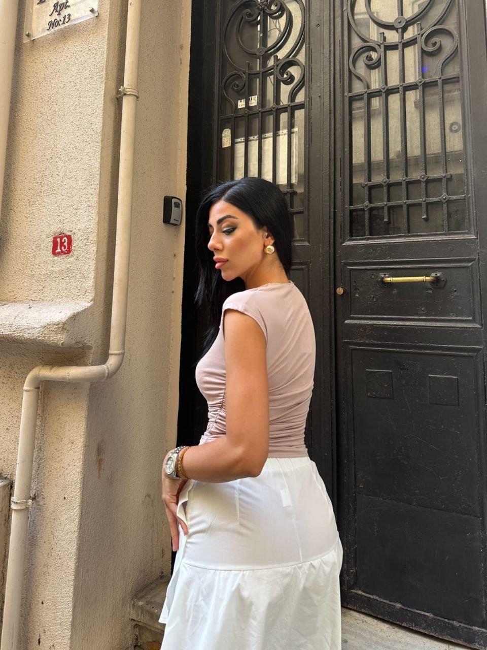 Omuz Dekolteli Büzgülü Sandy Bluz 582976 VİZON