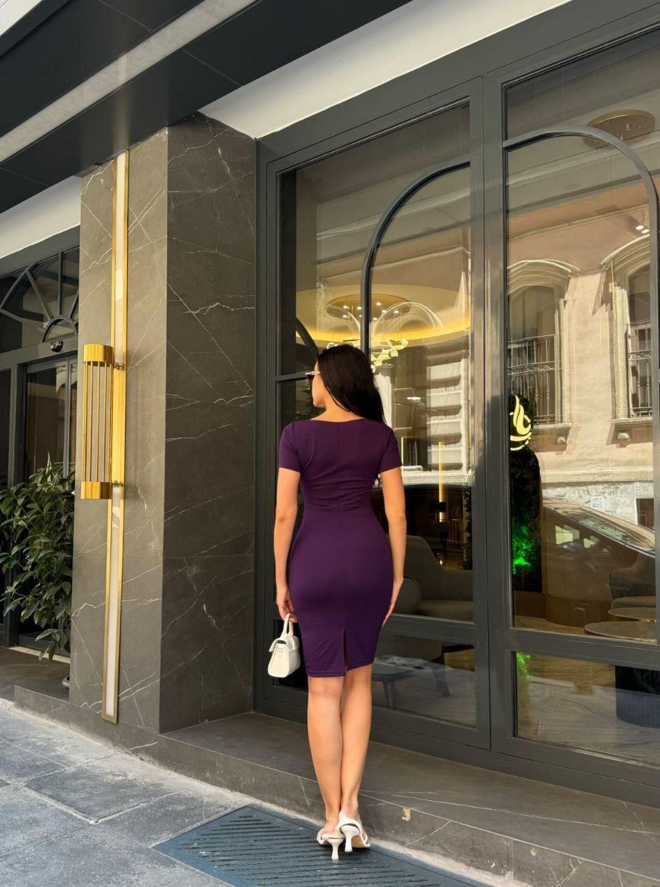 Kare Yaka Mini Basıc Elbise 582996 Mor
