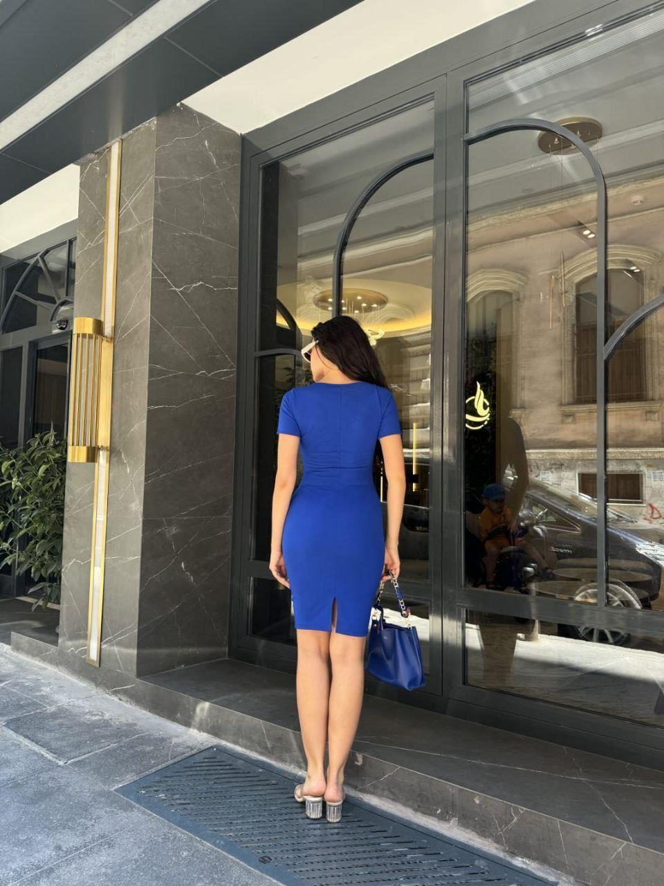 Kare Yaka Mini Basıc Elbise 582996 Saks
