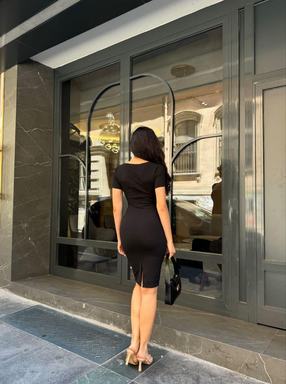 Kare Yaka Mini Basıc Elbise 582996 Siyah