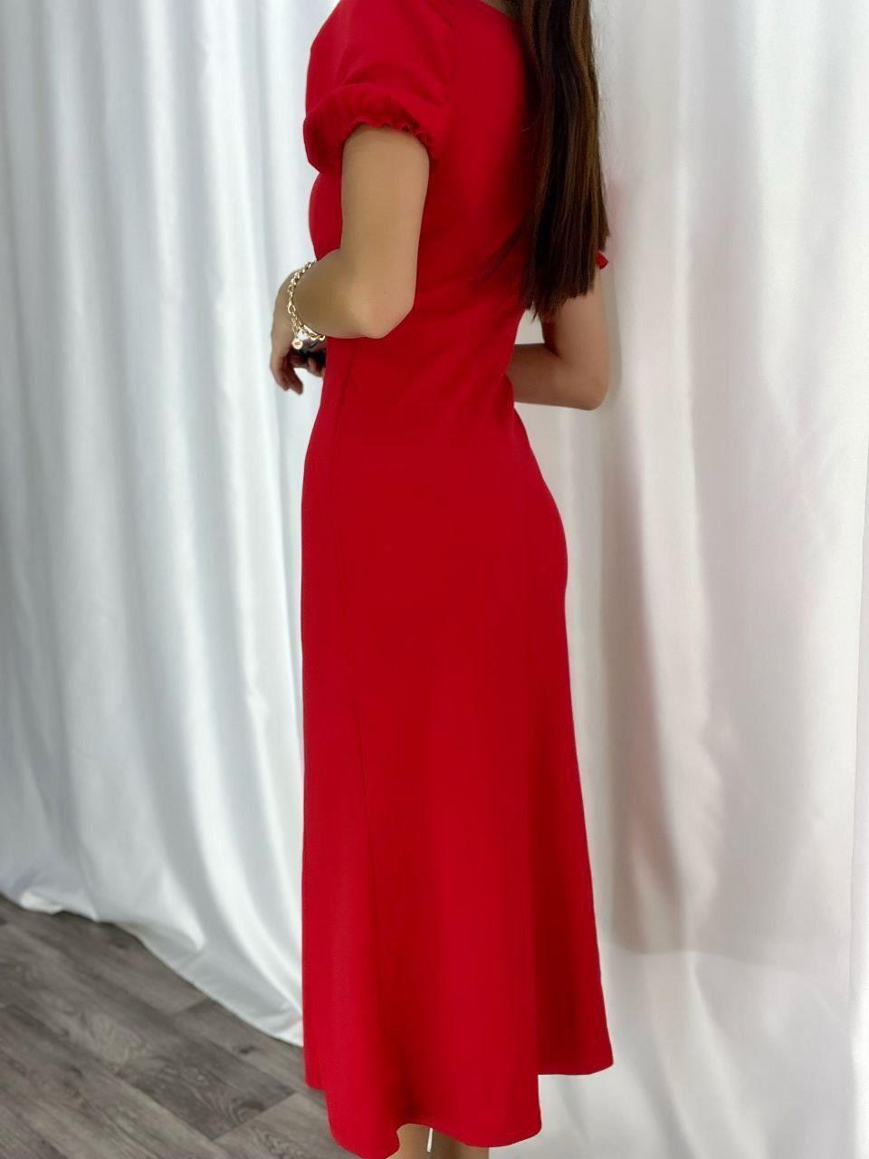 Kare Yaka Yırtmaçlı Midi Boy Elbise 582194 KIRMIZI