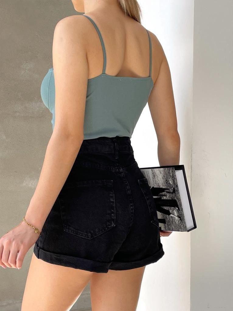 Krep Kumaş İnce Askılı CROP 582495  KOYU MİNT