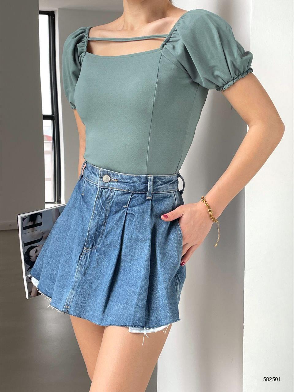 Krep Kumaş İnce Askılı CROP 582501 MİNT
