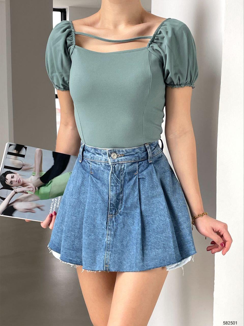 Krep Kumaş İnce Askılı CROP 582501 MİNT