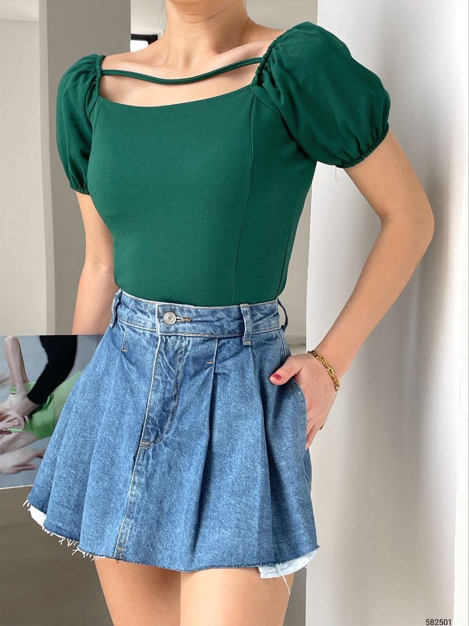Krep Kumaş İnce Askılı CROP 582501 ZÜMRÜT