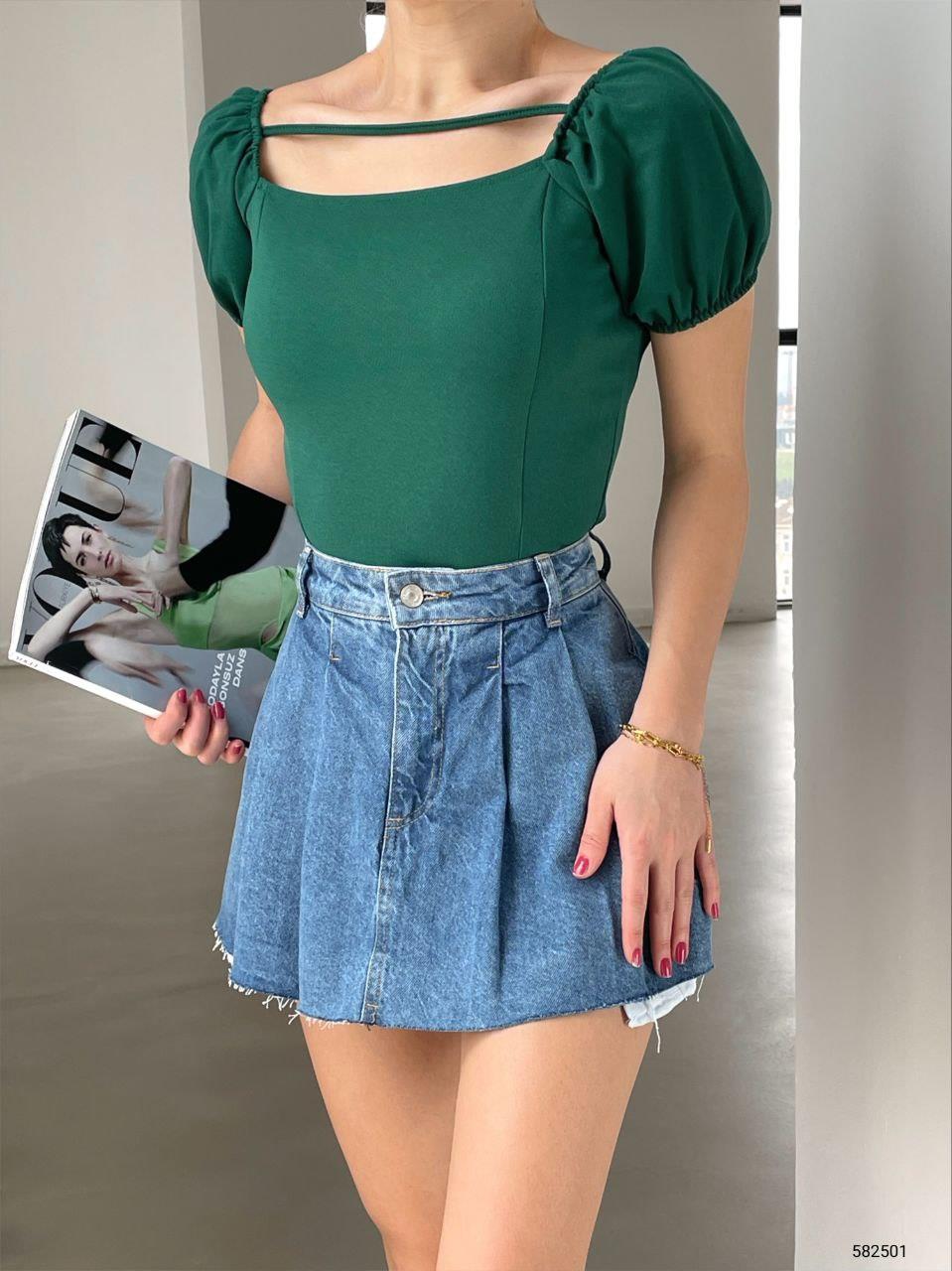 Krep Kumaş İnce Askılı CROP 582501 ZÜMRÜT