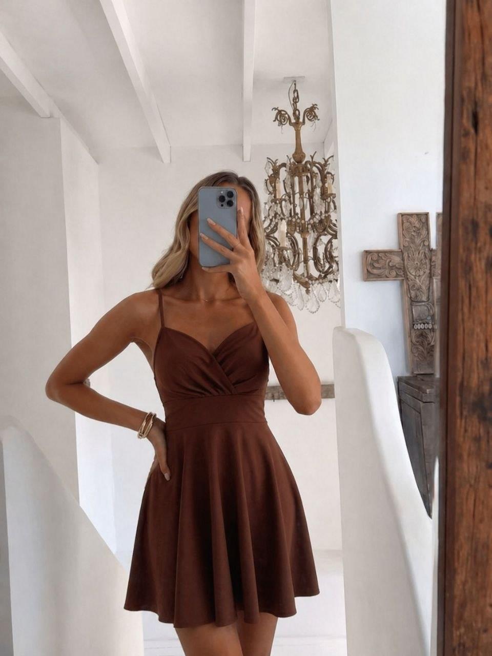 Krep Kumaş Ince Askılı Kloş Elbise 581746