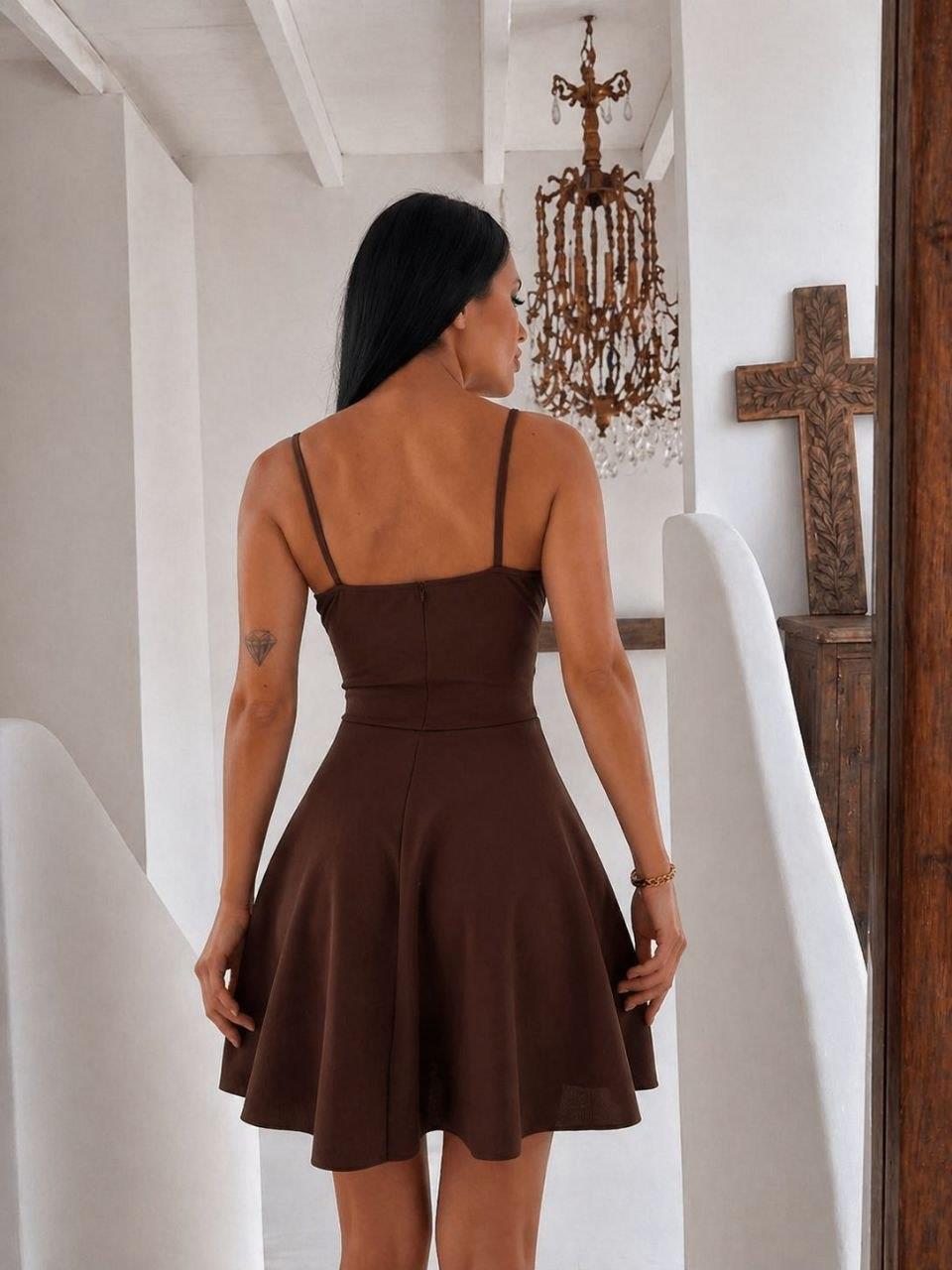 Krep Kumaş Ince Askılı Kloş Elbise 581746