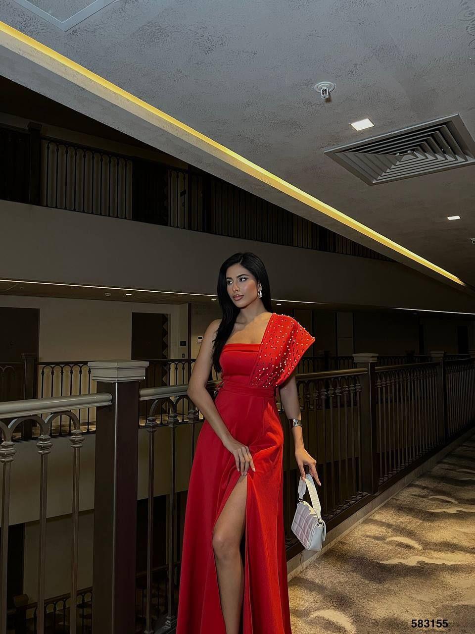 Tek Omuz Gece Elbisesi 583155 KIRMIZI