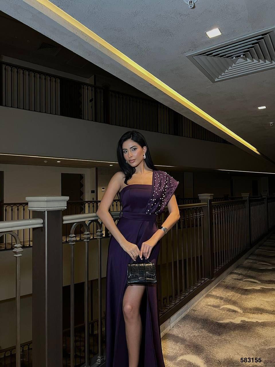Tek Omuz Gece Elbisesi 583155 MOR