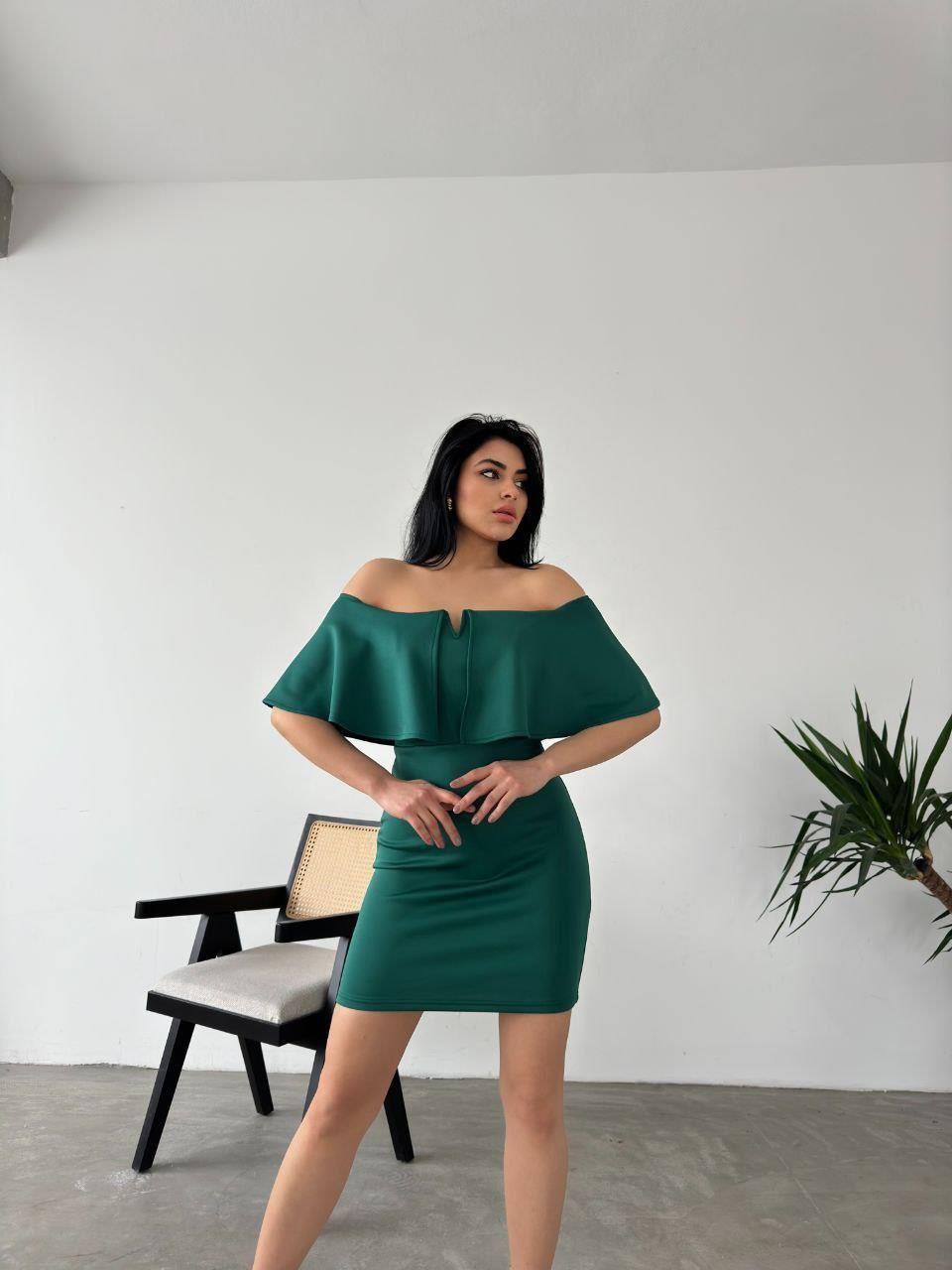 Düşük Omuz Mini Scuba Elbise 58985 ZÜMRÜT