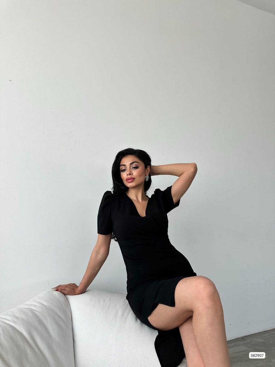 Kruvaze Yaka Yandan Yırtmaçlı Elbise 582907 Siyah