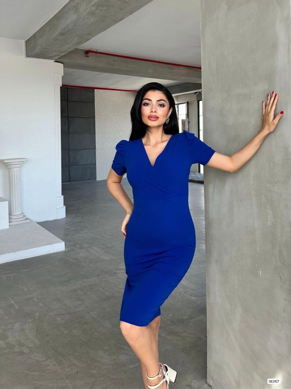 Kruvaze Yaka Yandan Yırtmaçlı Elbise 582907 Saks