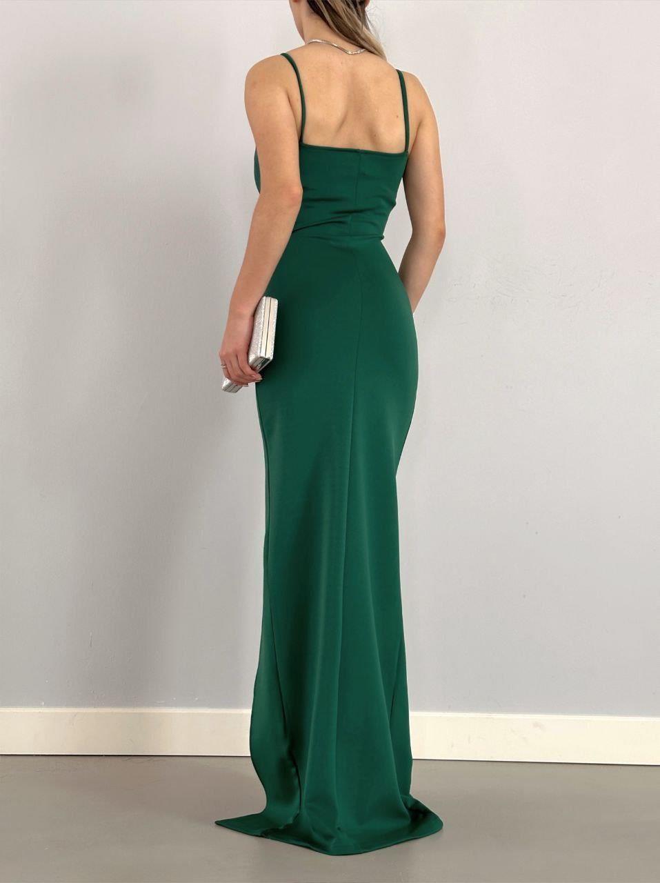 İnce Askılı Yırtmaçlı Balık Elbise ZÜMRÜT 582210