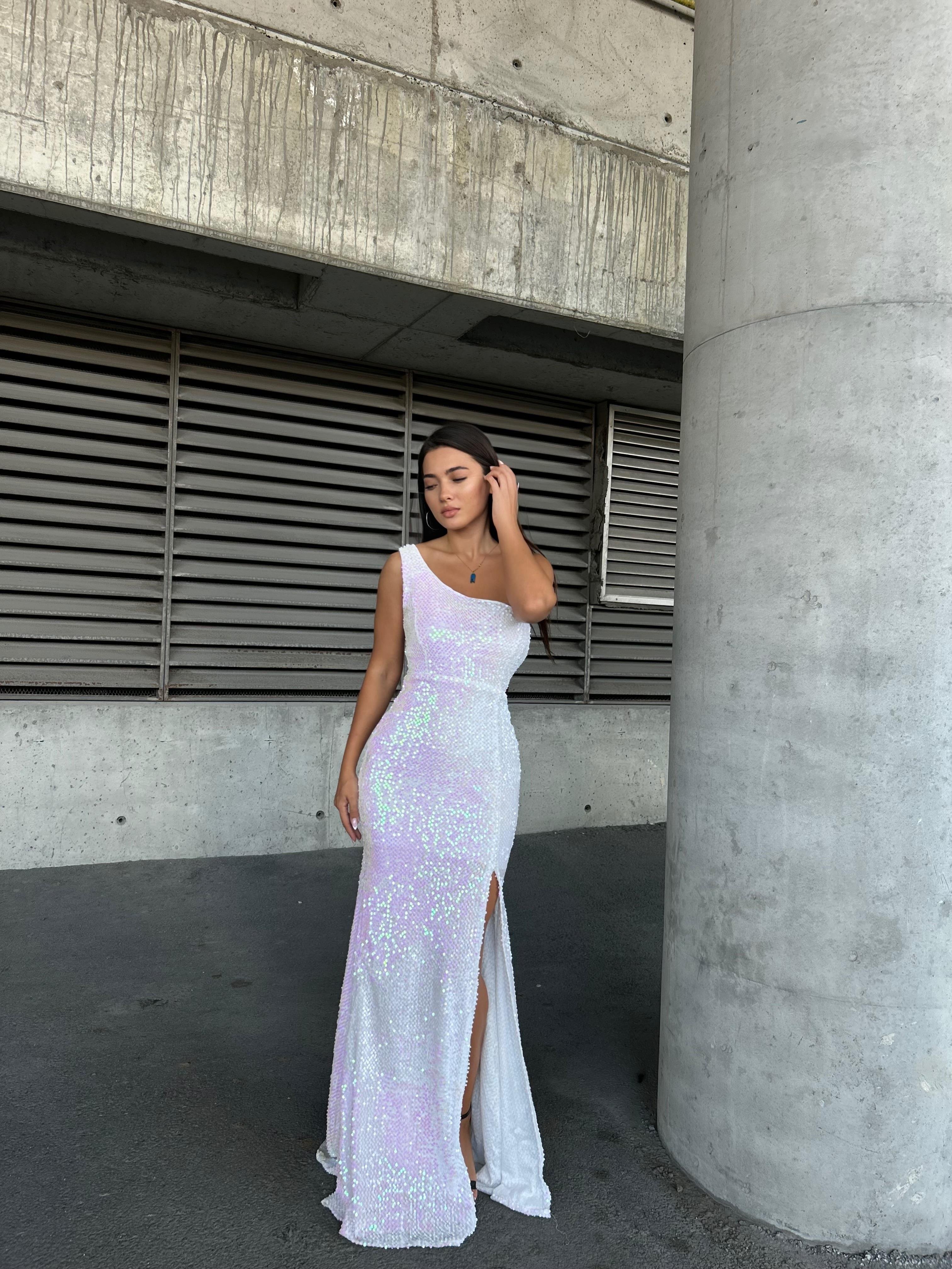 Trend Kadife Yırtmaçlı Elbise Hologram 583150