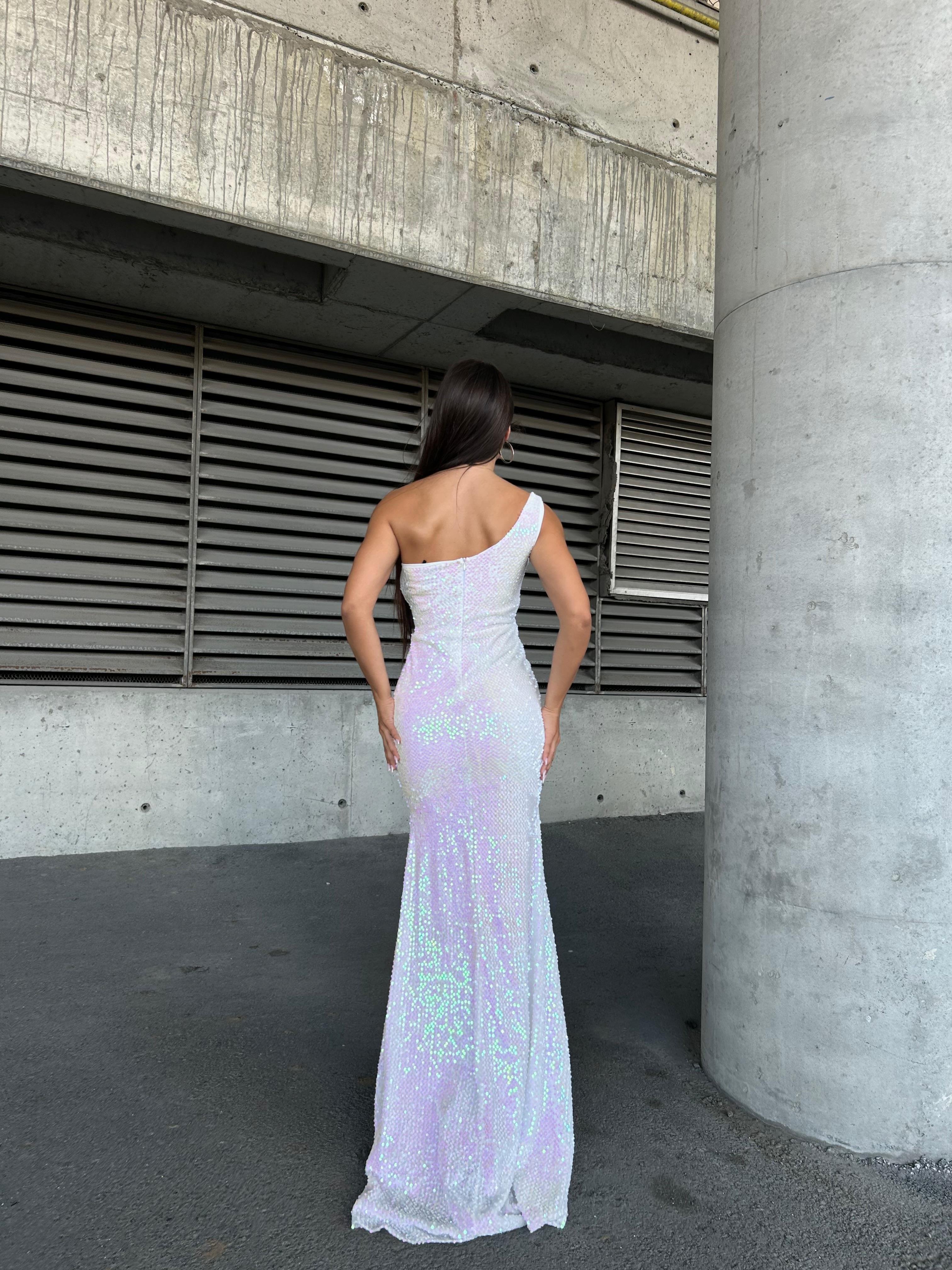 Trend Kadife Yırtmaçlı Elbise Hologram 583150
