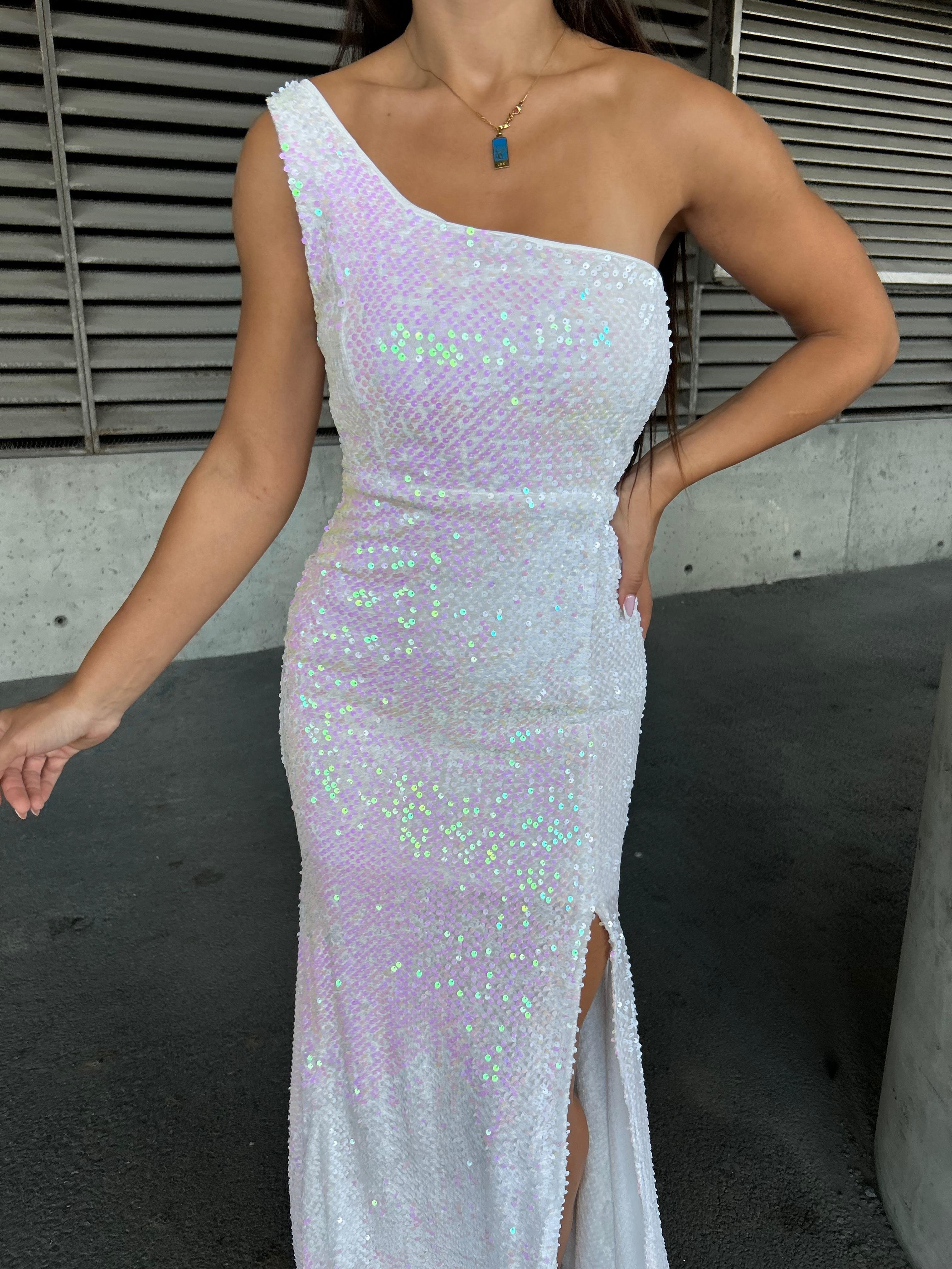 Trend Kadife Yırtmaçlı Elbise Hologram 583150