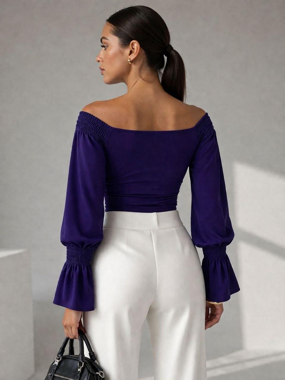 Mor Madonnyaka Büzgülü Crop Bluz 582380