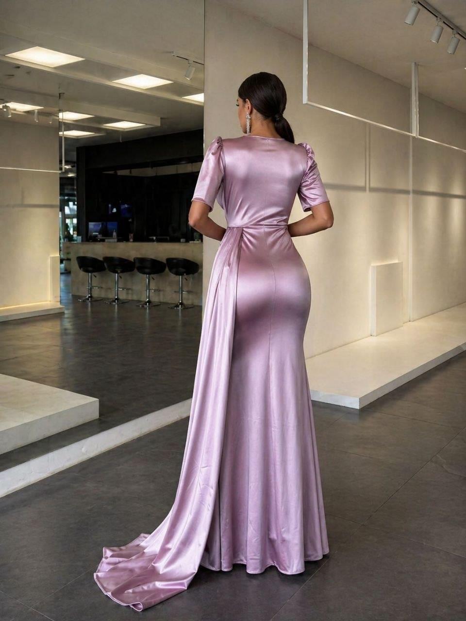 Saten Kruvaze Abiye Elbise 582980 GÜLKURUSU