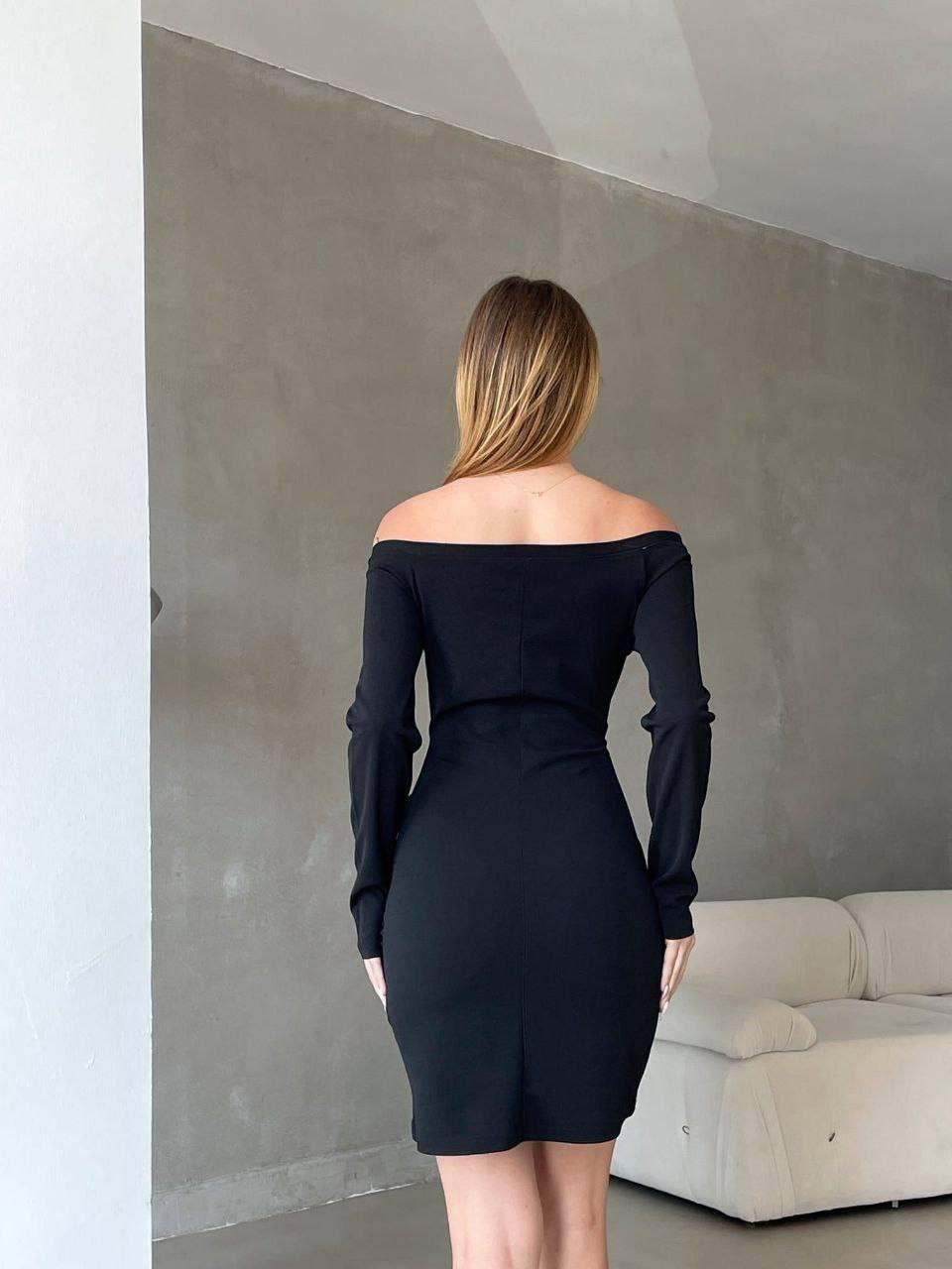 SİYAH V Yaka Kruvaze Detaylı Büzgülü Mini Elbise 582288